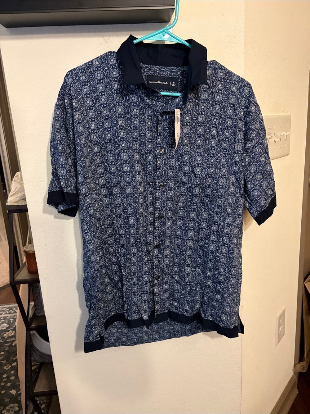 NWT Oversized Abercrombie & Fitch Navy Blue Short-Sleeve Button-Down Shirt